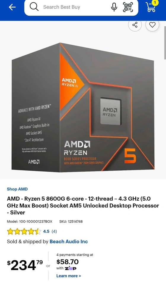 AMD Ryzen 5 8600G 6-Core 12-Thread AM5 CPU – Unused Open Box - photo 2