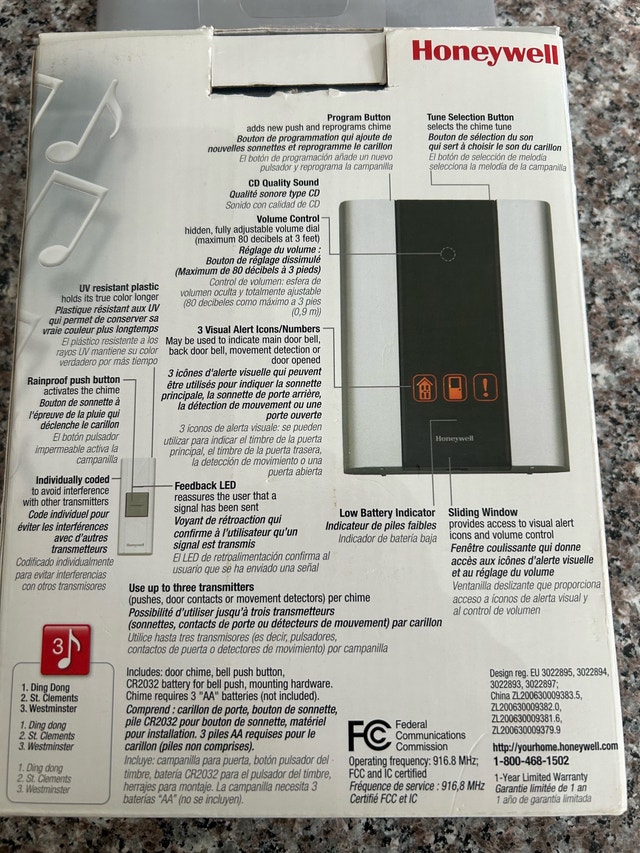 Honeywell Premium Wireless Chime & Push Button - photo 3