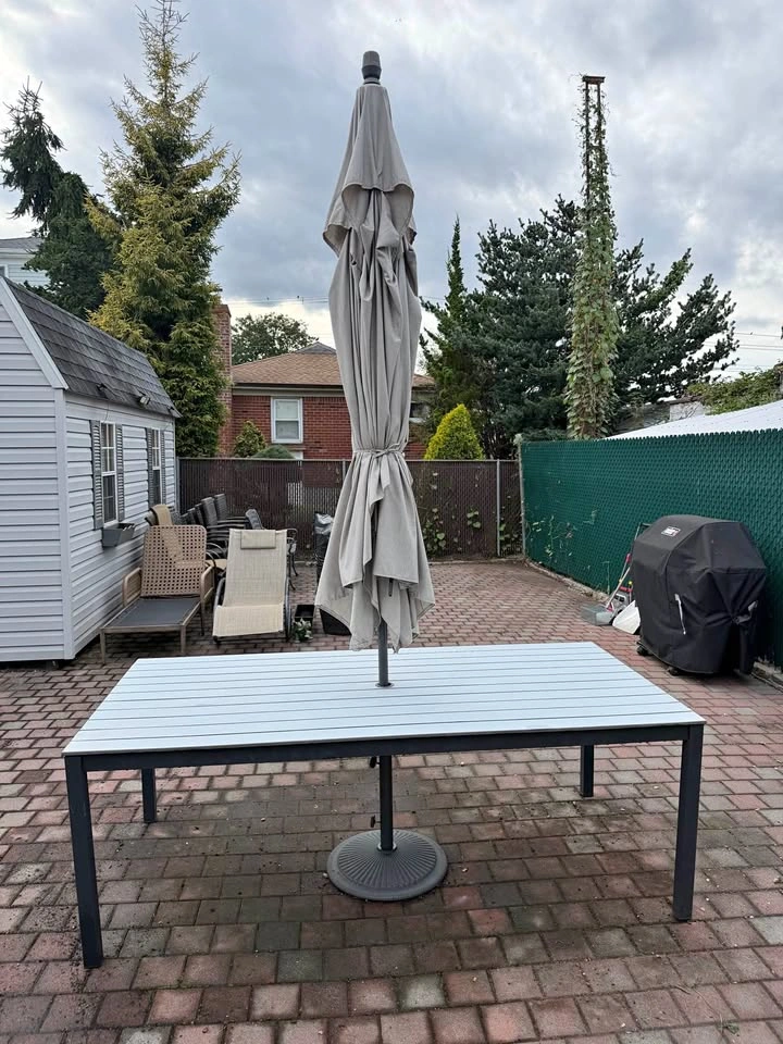 Outdoor Patio Table with Large Umbrella and Base