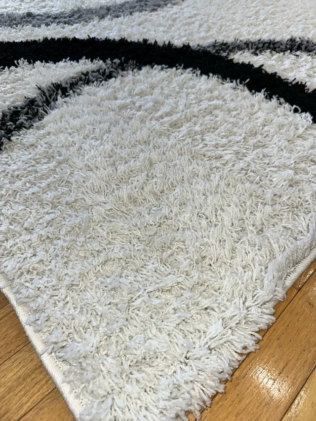 White and Black Art Deco Plush Shag Rug 🧡🍂 image indicator(2)