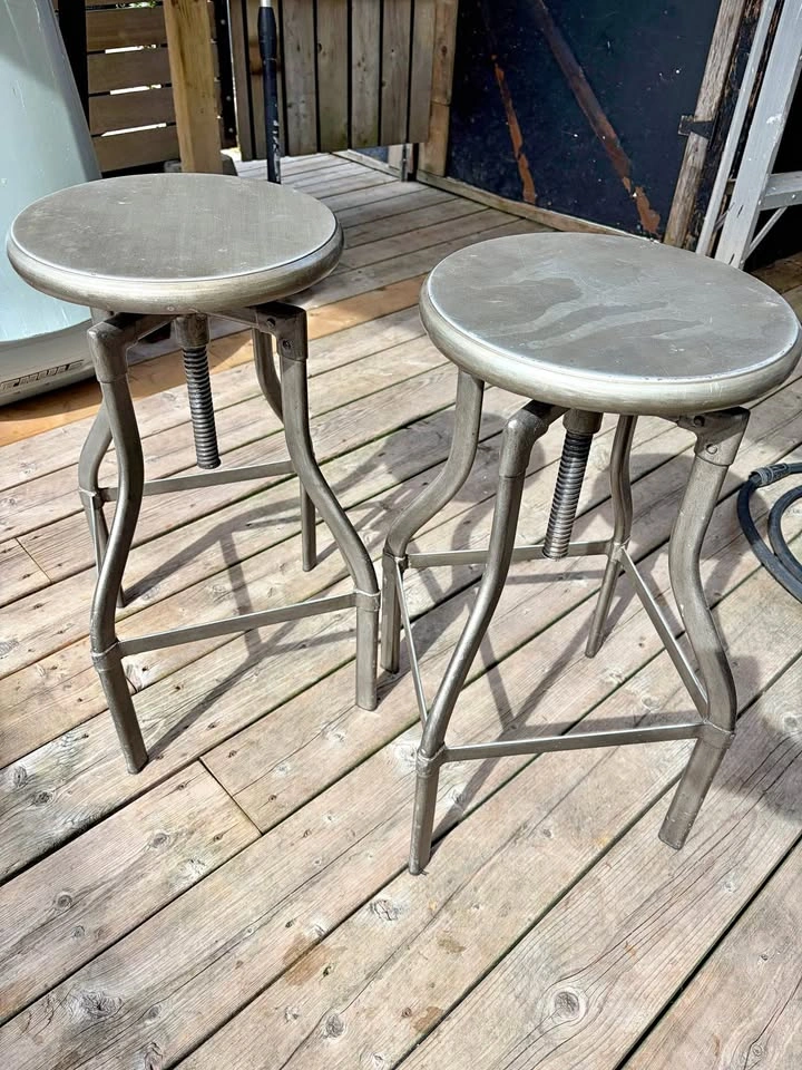 Pair of Adjustable Metal Bar Stools