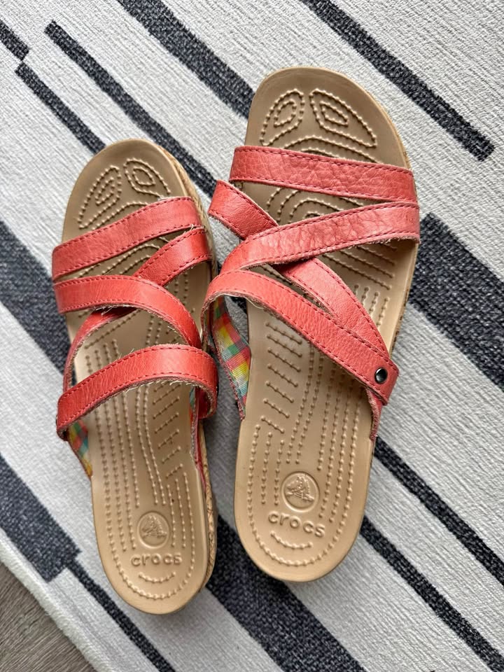 Crocs, Size 7, 2-inch cork strappy sandals