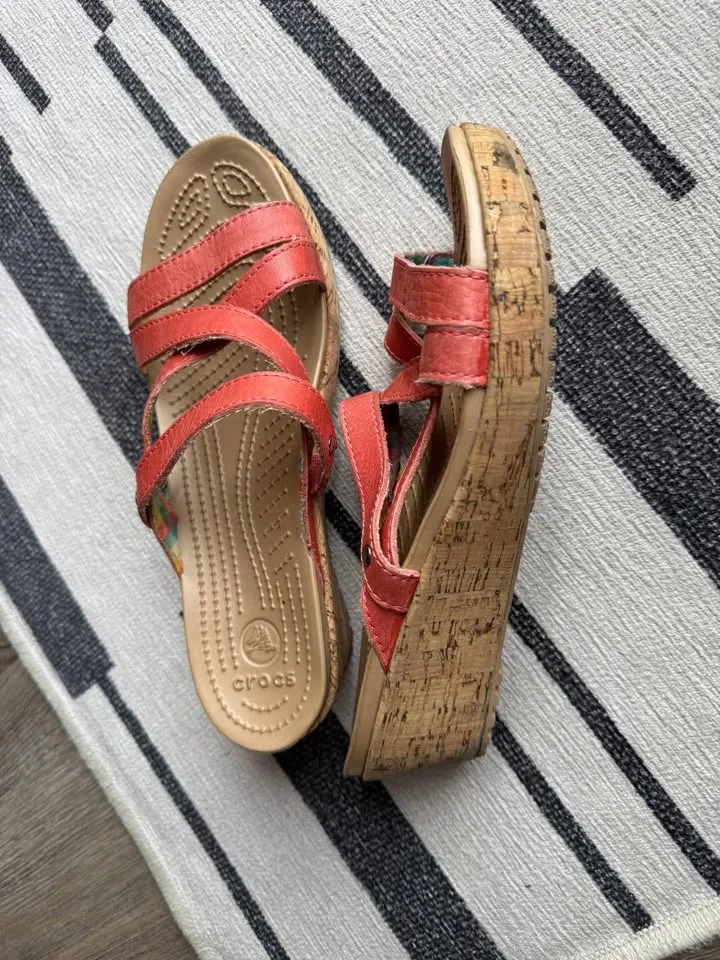 Crocs, Size 7, 2-inch cork strappy sandals image indicator(4)