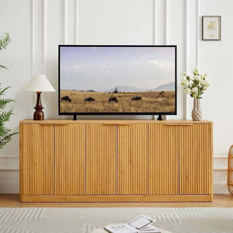 67” Sideboard Buffet Cabinet with 6 Doors – Brown Fluted TV Stan