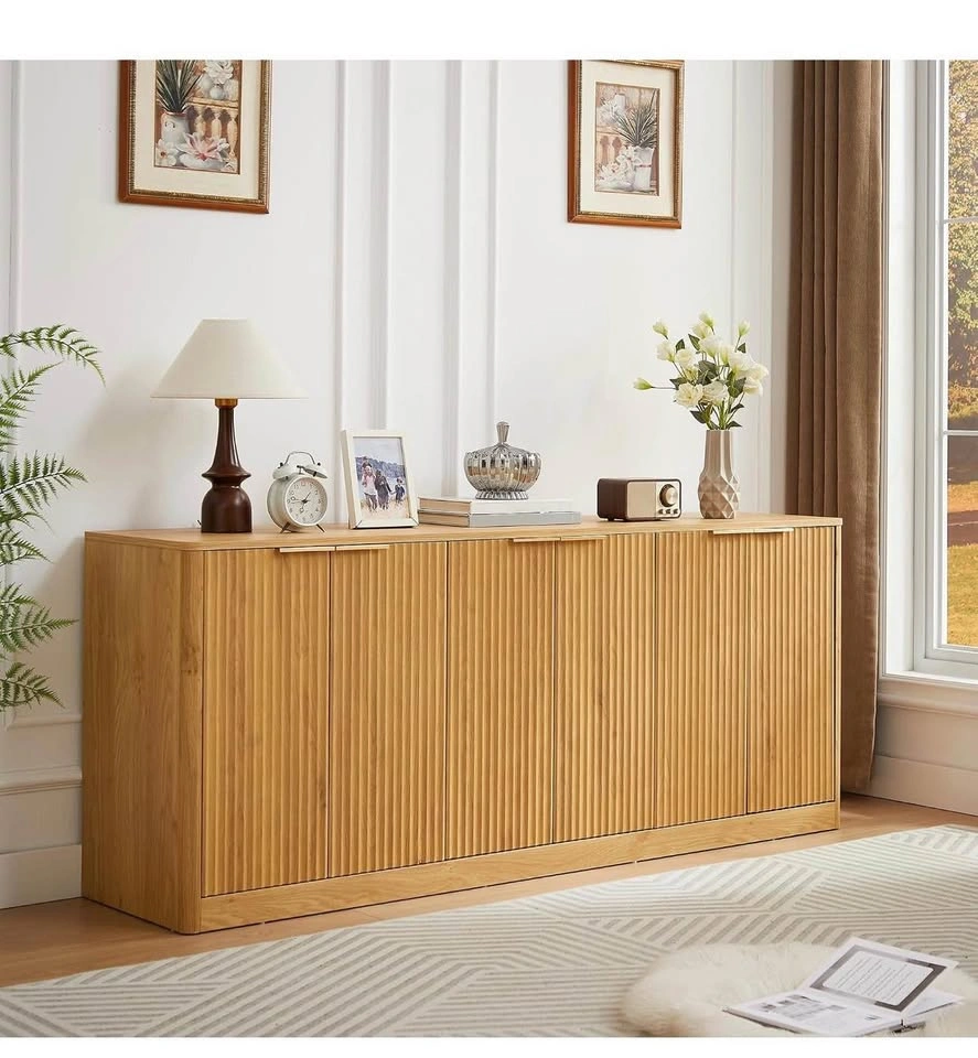 67” Sideboard Buffet Cabinet with 6 Doors – Brown Fluted TV Stan - photo 2
