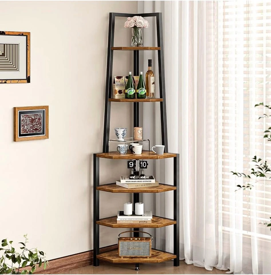 6 Tier Corner Shelf 69 Inch Industrial Bookshelf