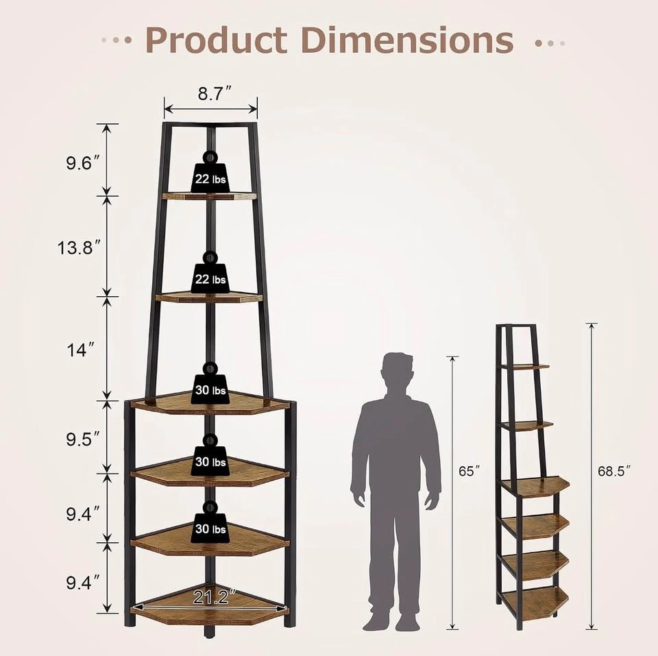 6 Tier Corner Shelf 69 Inch Industrial Bookshelf - photo 2