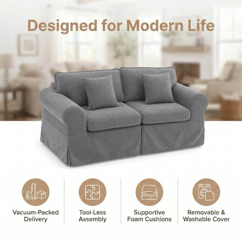 Greco Vintage Upholstered Boneless 3-Seat Sofa – Gray - photo 5