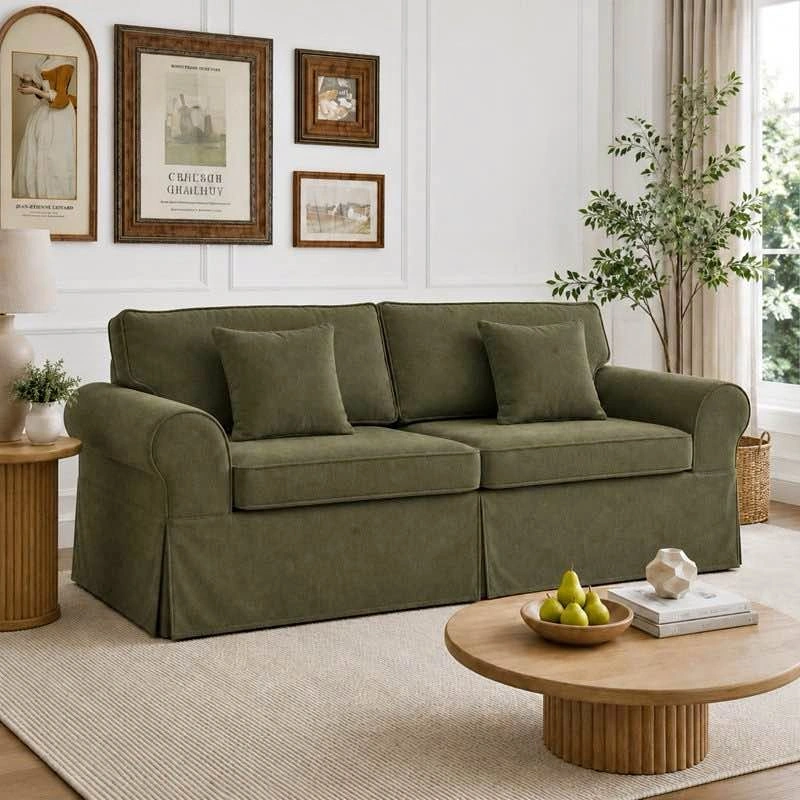 Greco Vintage Upholstered Boneless 3-Seat Sofa – Green
