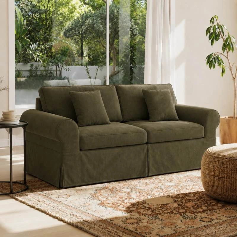 Greco Vintage Upholstered Boneless 3-Seat Sofa – Green - photo 2