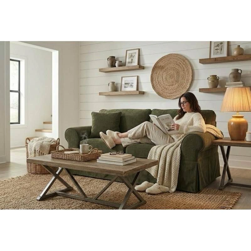 Greco Vintage Upholstered Boneless 3-Seat Sofa – Green - photo 5