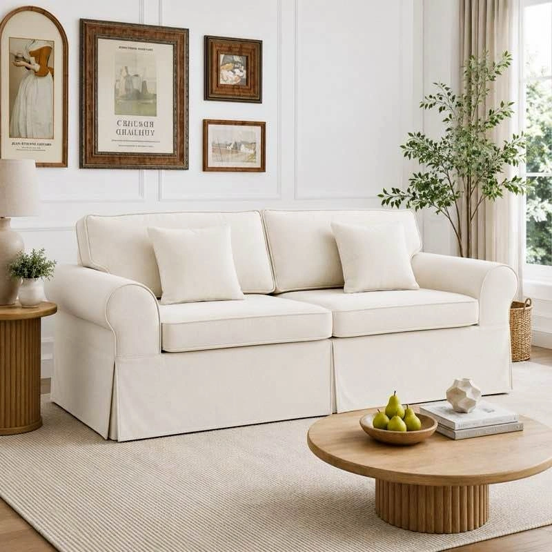 Greco Vintage Upholstered 3-Seat Sofa – Beige