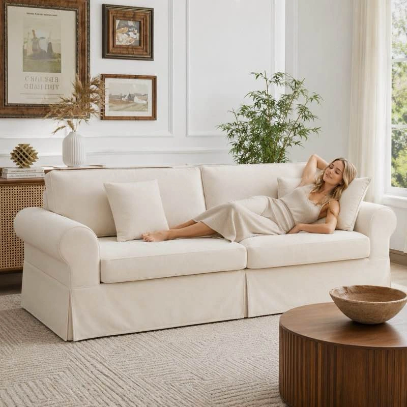 Greco Vintage Upholstered 3-Seat Sofa – Beige - photo 3
