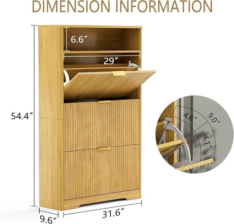 Shoe Cabinet, Natural, 3 Flip Drawers, 54.4in Tall - photo 2
