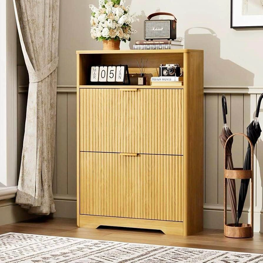 31.6'' Shoe Cabinet - 2 Flip Drawers with Adjustable Shelves