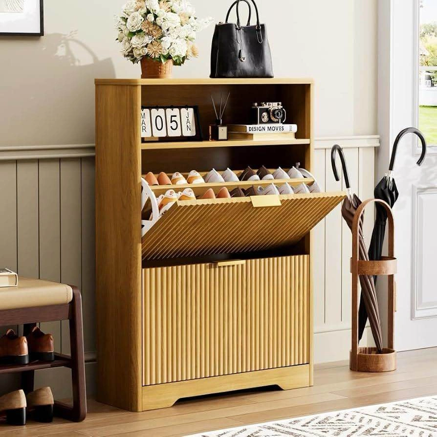 31.6'' Shoe Cabinet - 2 Flip Drawers with Adjustable Shelves - photo 3