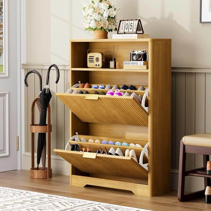 31.6'' Shoe Cabinet - 2 Flip Drawers with Adjustable Shelves - photo 4