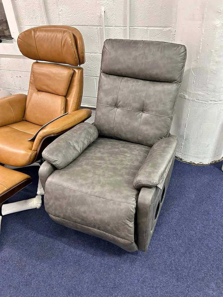 Wylen Gray Faux Leather 360° Swivel Glider Recliner