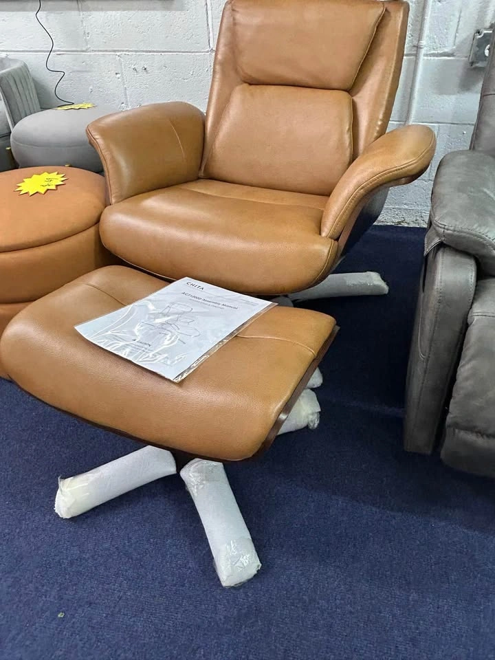 CHITA Genuine Leather Reclining Swivel Accent Chair & Ottoman - photo 2