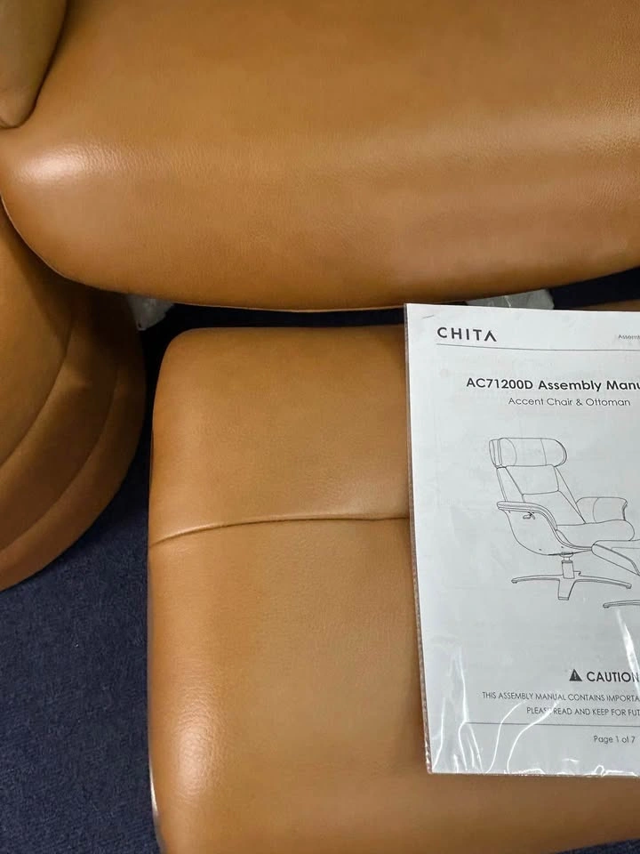 CHITA Genuine Leather Reclining Swivel Accent Chair & Ottoman - photo 3