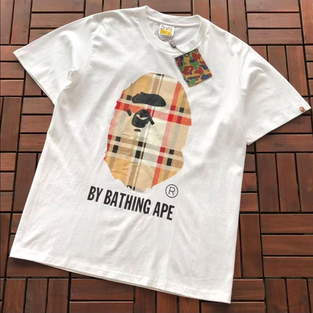 🏈A Bathing Ape BAPE Plaid Ape Head T-Shirt