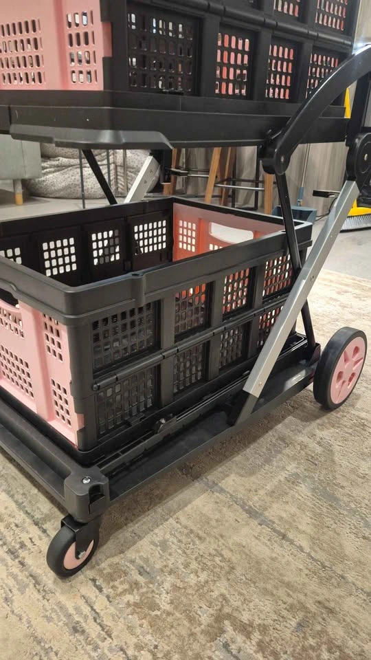 2-Tier Folding Utility Cart/Grocery Cart with Collapsible Crates - photo 3