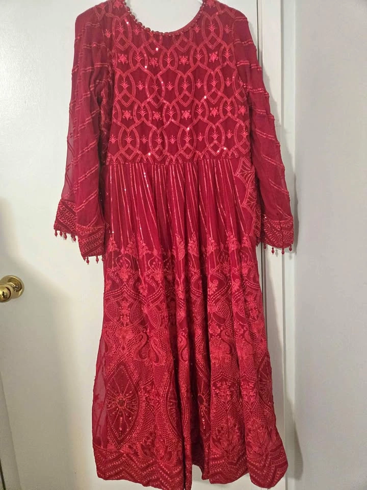 Red Embroidered Sequin Anarkali Pakistani/Indian Dress