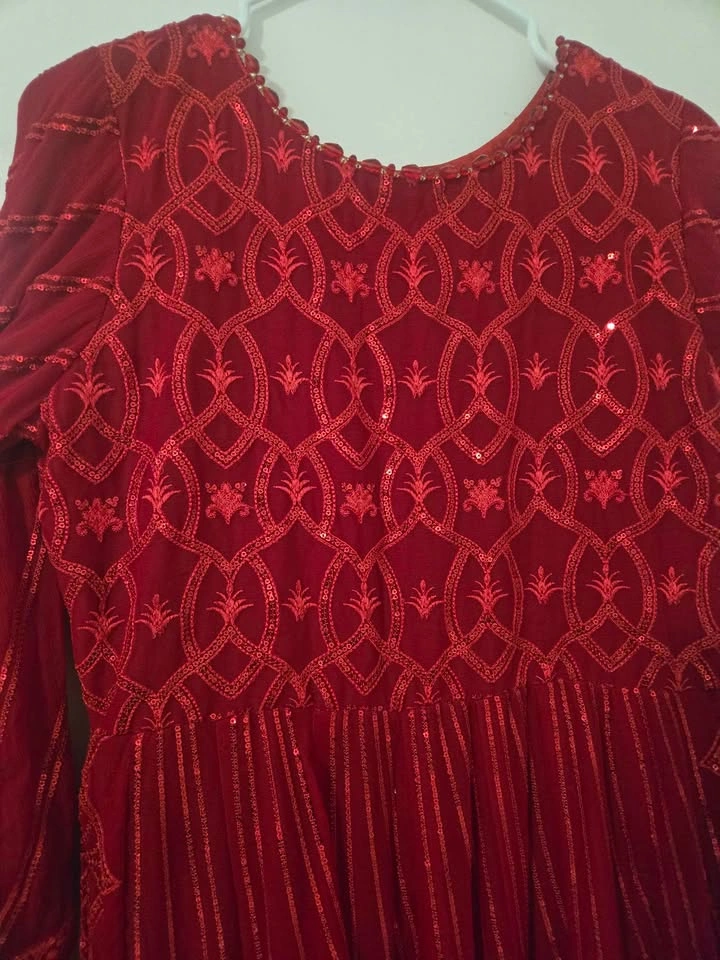 Red Embroidered Sequin Anarkali Pakistani/Indian Dress - photo 2