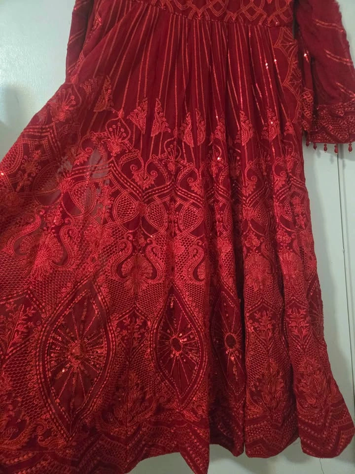 Red Embroidered Sequin Anarkali Pakistani/Indian Dress - photo 3