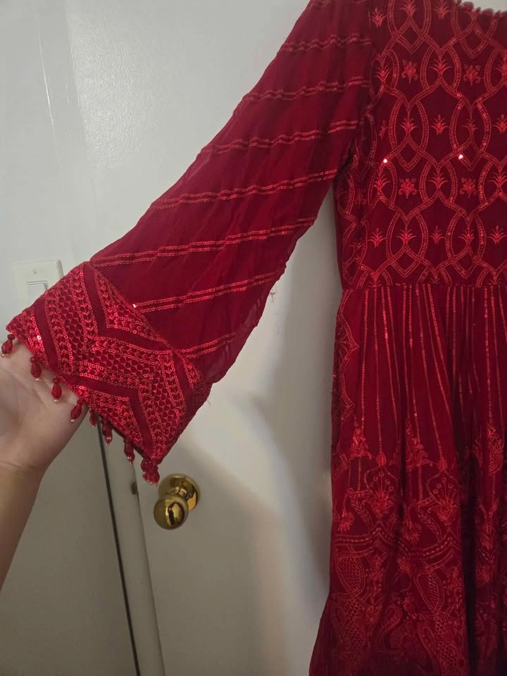 Red Embroidered Sequin Anarkali Pakistani/Indian Dress - photo 4