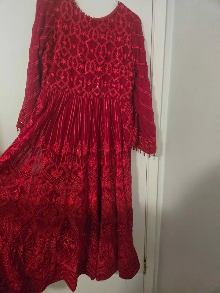 Red Embroidered Sequin Anarkali Pakistani/Indian Dress - photo 5