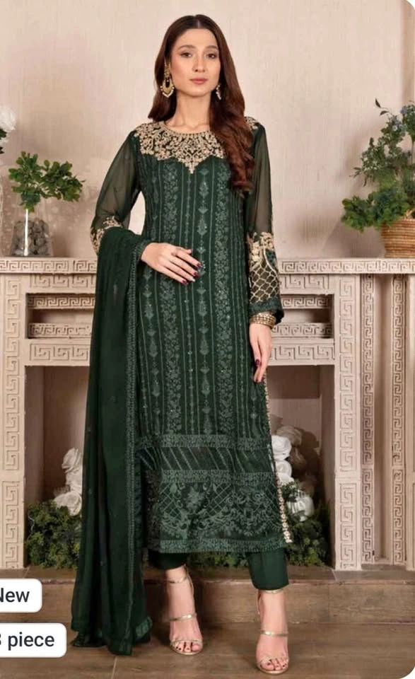 Embroidered Dark Green 3-Piece Pakistani Dress