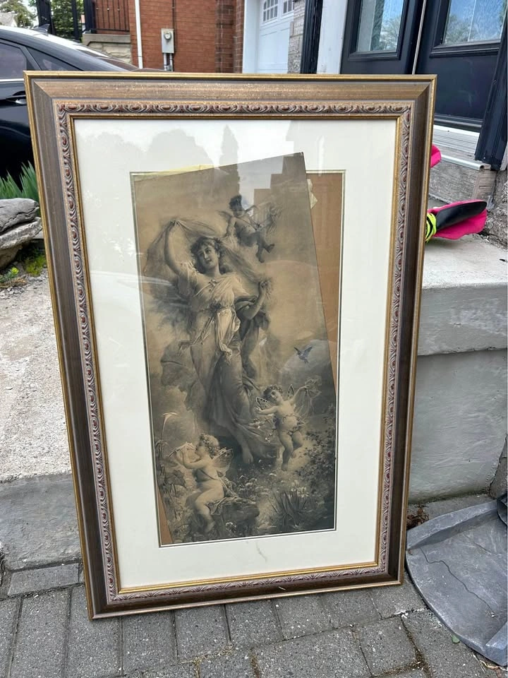 Vintage Renaissance Wooden Pair of Large Framed Classical Art Pr