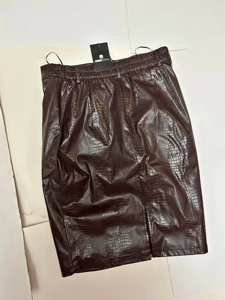 Stylewe Crocodile Embossed Faux Leather Skirt