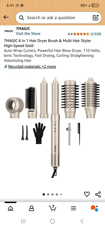 7MAGIC 6 in 1 Hair Dryer Brush & Multi Hair Styler HB-800