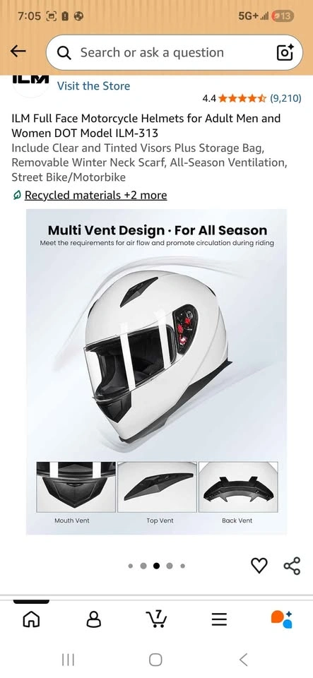 ILM Full Face Motorcycle Helmet ILM-313 size small - photo 3