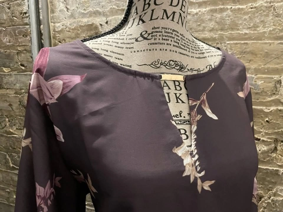 Diane Gilman Gray & Mauve Lily Print Silky Shirt Size XL (BNWT) - photo 4