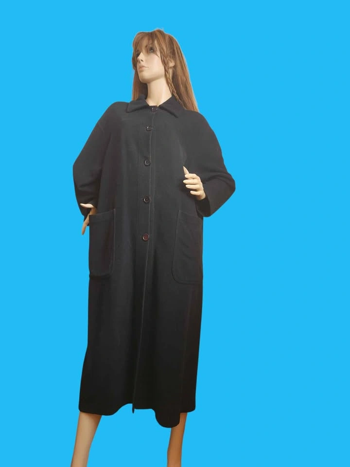 Y2K Benetton Black Wool Maxi Cocoon Coat Shacket - photo 2