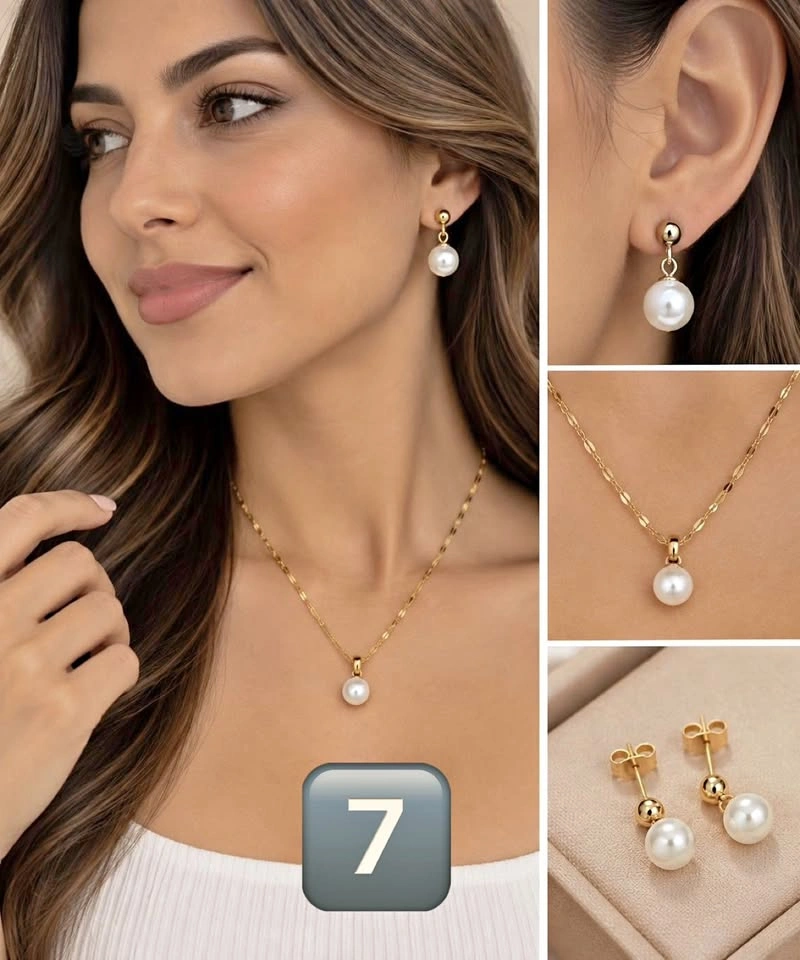 Pearl Drop Earrings & Pearl Pendant Necklace Set