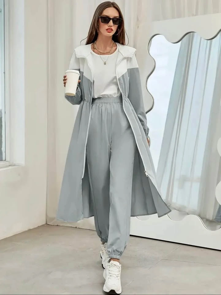 Modest Grey & White 2-Piece Maxi Jacket & Pants Set - Large - photo 2