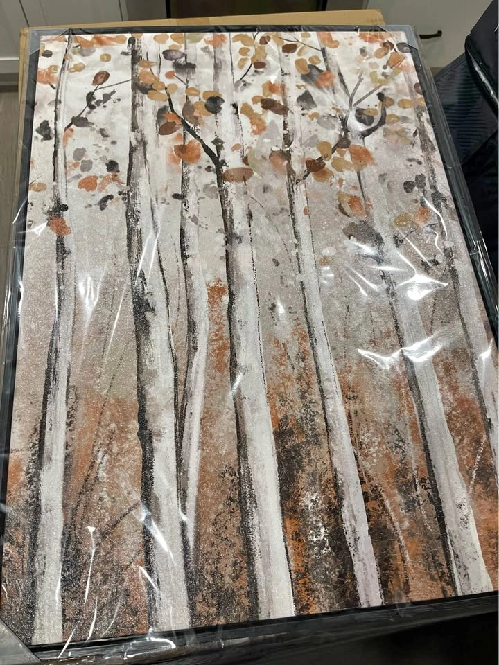 Large Framed Tree Wall Art, Abstract Birch Forest (Set of 3)