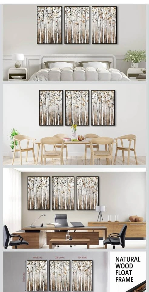 Large Framed Tree Wall Art, Abstract Birch Forest (Set of 3) - photo 2