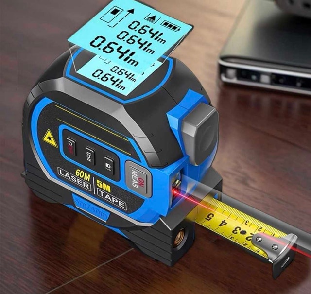 3-in-1 Digital Laser Tape Measure, 196Ft/60m