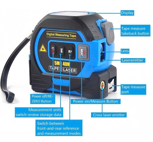 3-in-1 Digital Laser Tape Measure, 196Ft/60m - photo 3