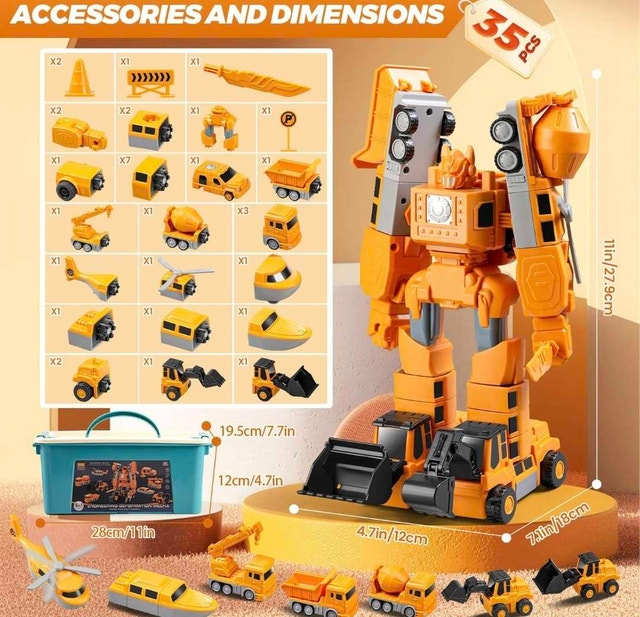 35 PCS Magnetic Transform Engineering Robot Car Vehicle Set - photo 5