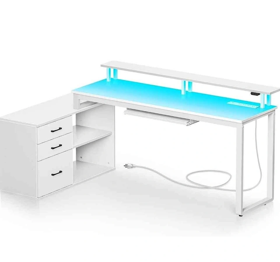 Rolanstar Computer Desk / Gaming Desk with LED & Drawers