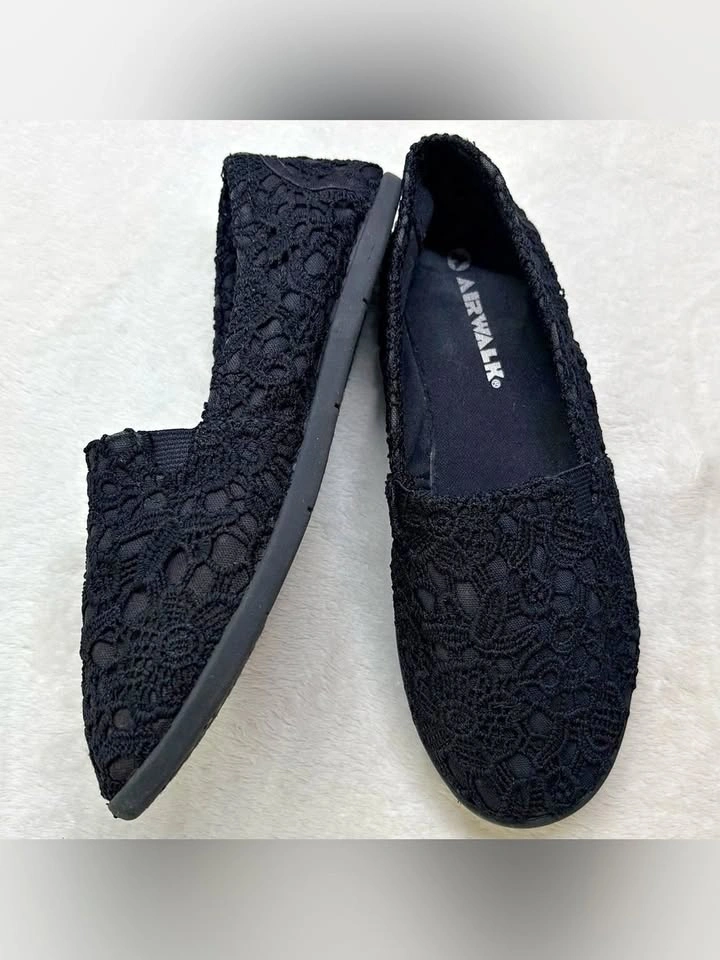 Airwalk Black Lace Slip On Flats Casual Walking Shoes Womens Siz - photo 2
