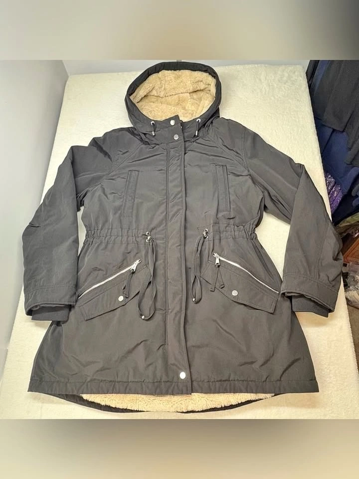 Royal Matrix Black Winter Parka Hooded Plush Fleece Lined Coat - photo 2