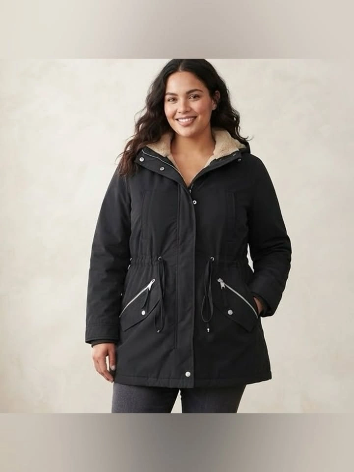 Royal Matrix Black Winter Parka Hooded Plush Fleece Lined Coat
