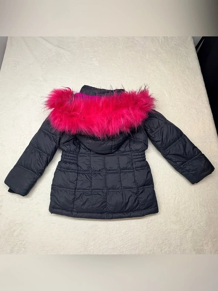 Diesel Kids Black Down Puffer Jacket With Hot Pink Faux Fur Hood - photo 3